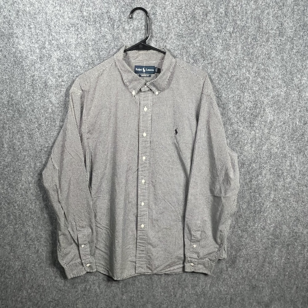 Ralph Lauren Custom Fit Mens Button Down Shirt XXL Black White Gingham Check